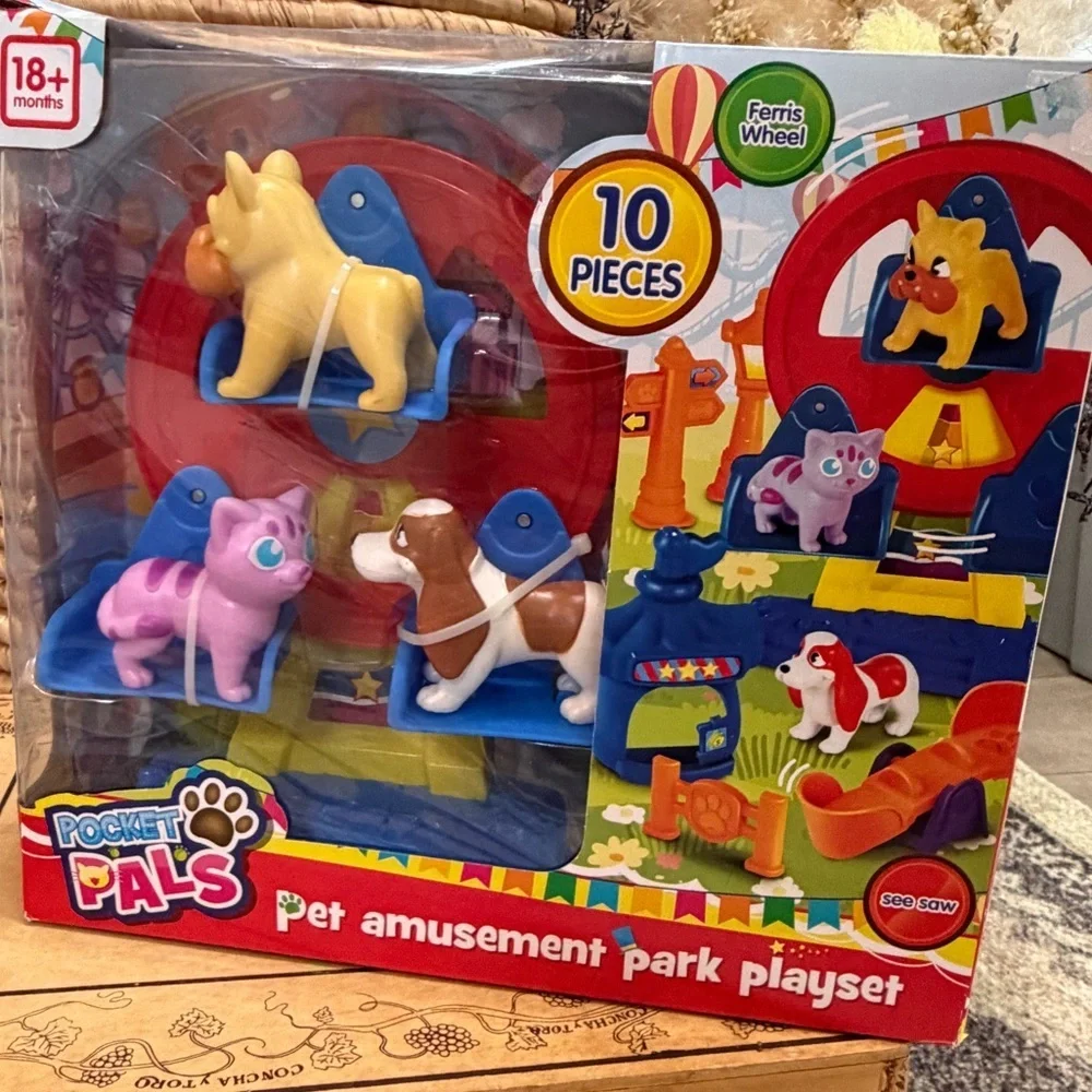 New Toddlers 10 Pc Pet Carnival Amusement Park Rides & Figures Toy Set